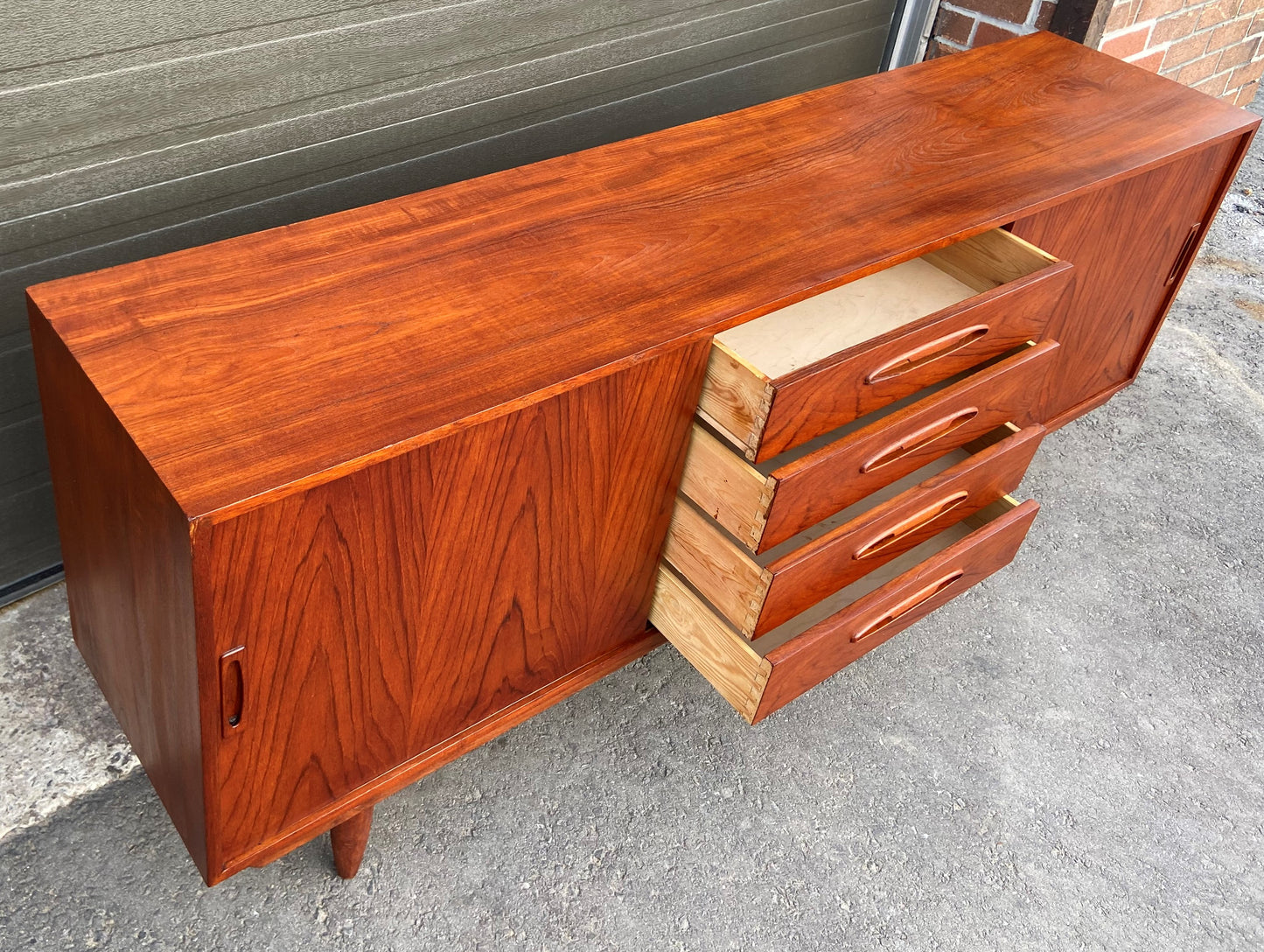 REFINISHED Danish MCM Teak Sideboard Credenza 70", Narrow, Perfect