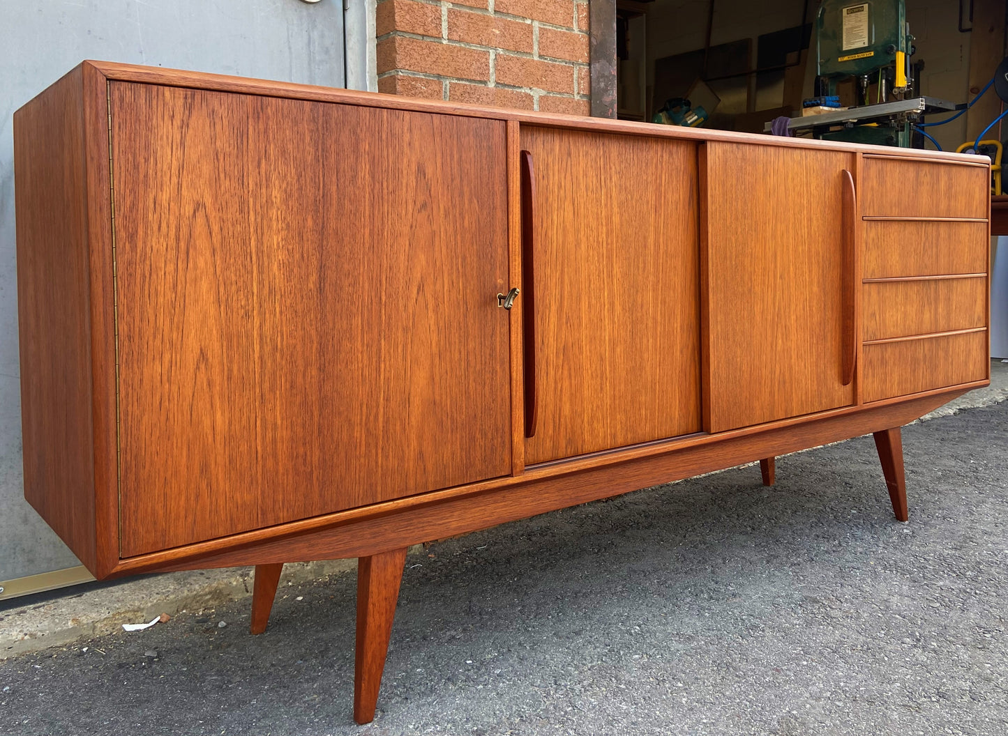 REFINISHED Danish Mid Century Modern Teak Credenza Narrow 6 ft