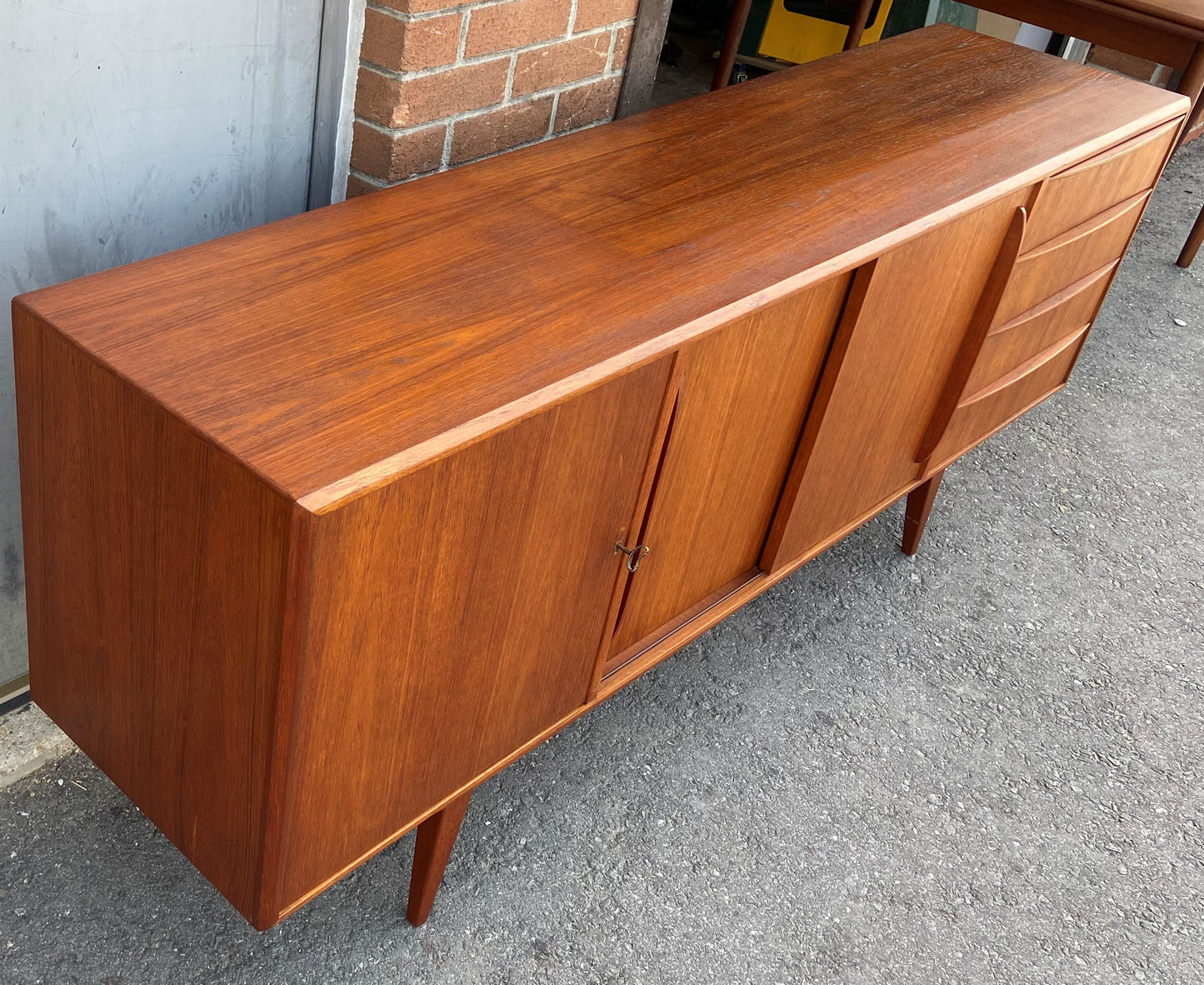 REFINISHED Danish Mid Century Modern Teak Credenza Narrow 6 ft