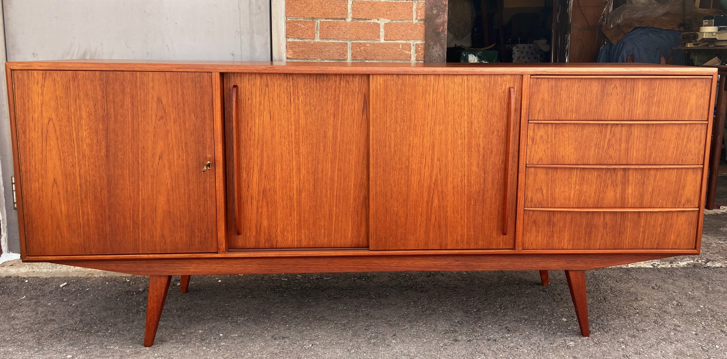 REFINISHED Danish Mid Century Modern Teak Credenza Narrow 6 ft