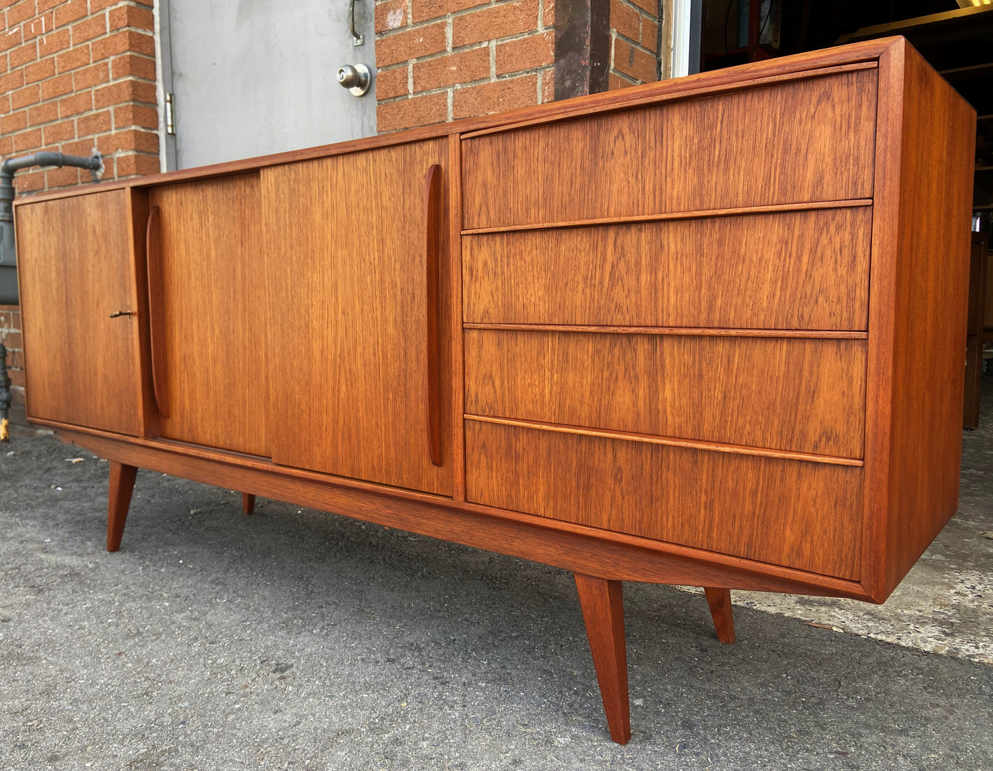 REFINISHED Danish Mid Century Modern Teak Credenza Narrow 6 ft