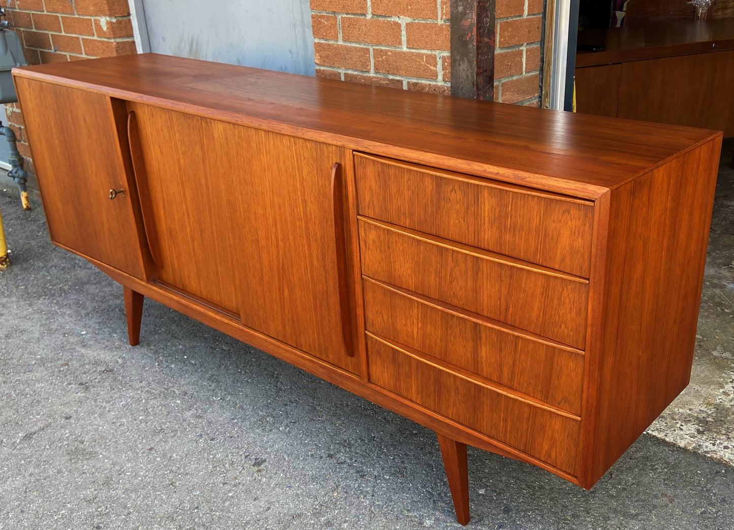 REFINISHED Danish Mid Century Modern Teak Credenza Narrow 6 ft