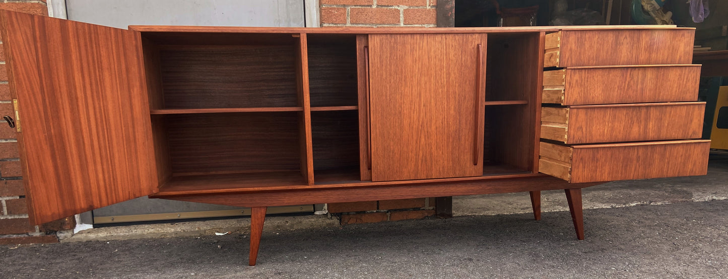 REFINISHED Danish Mid Century Modern Teak Credenza Narrow 6 ft