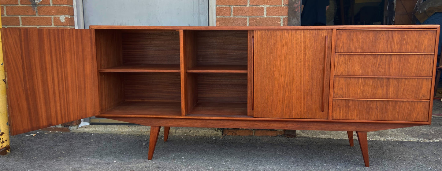 REFINISHED Danish Mid Century Modern Teak Credenza Narrow 6 ft