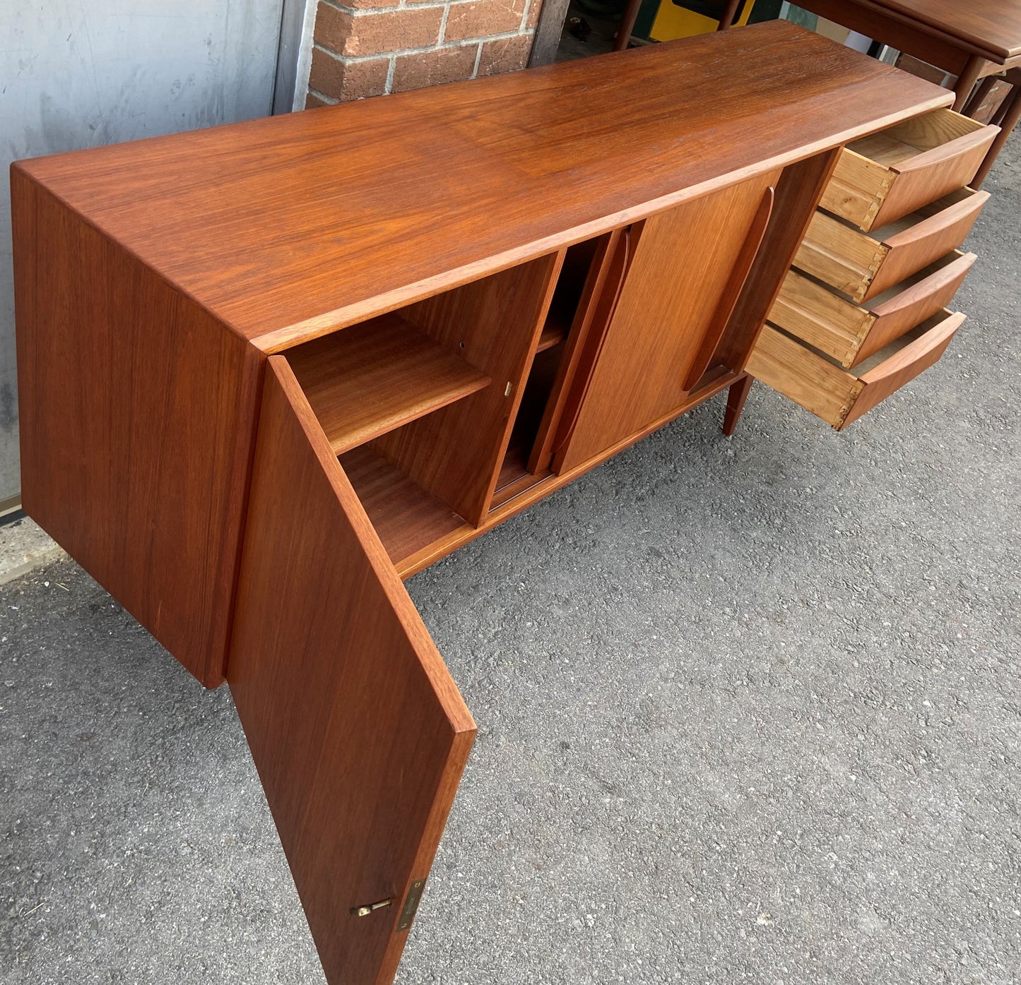 REFINISHED Danish Mid Century Modern Teak Credenza Narrow 6 ft