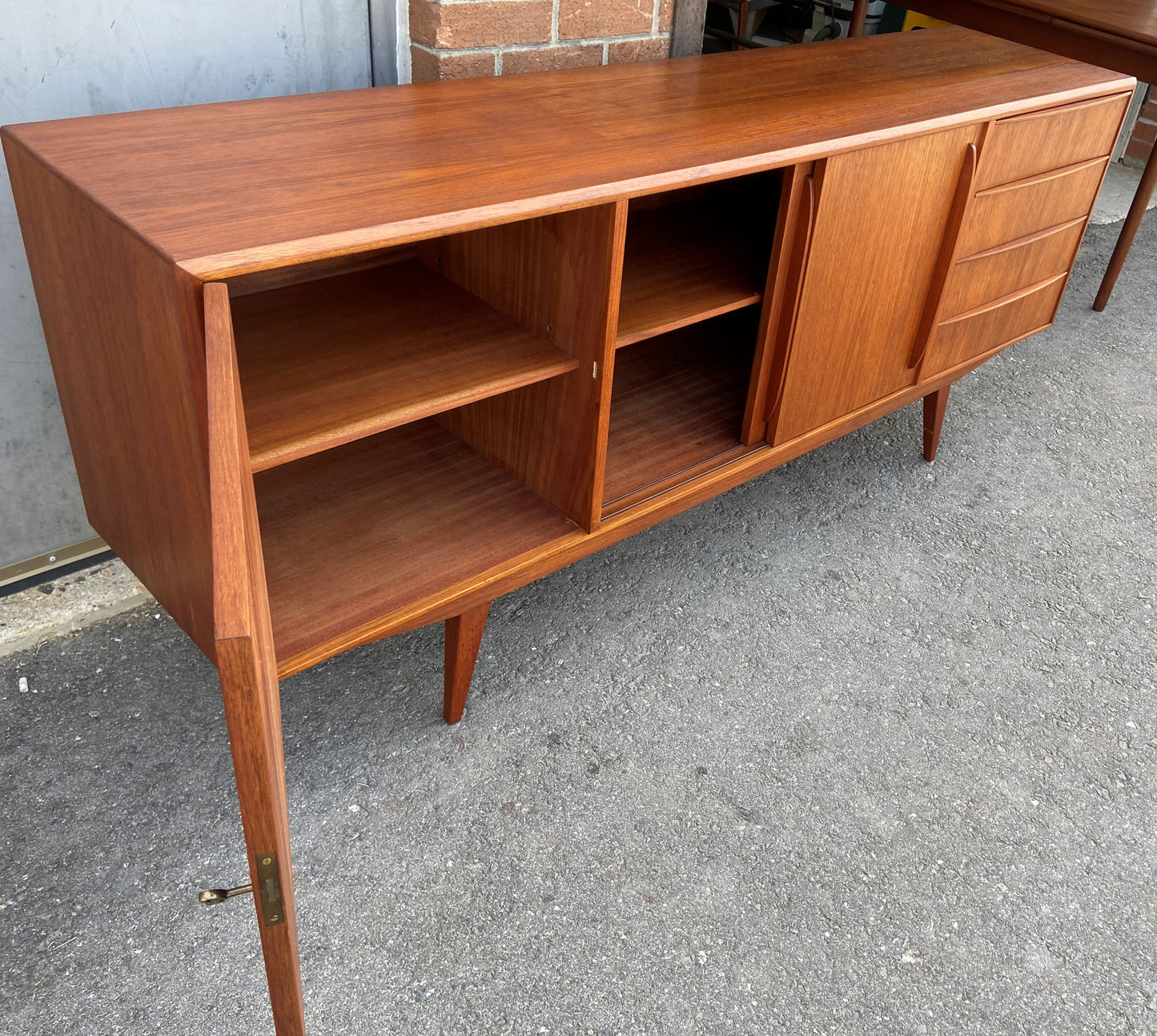 REFINISHED Danish Mid Century Modern Teak Credenza Narrow 6 ft