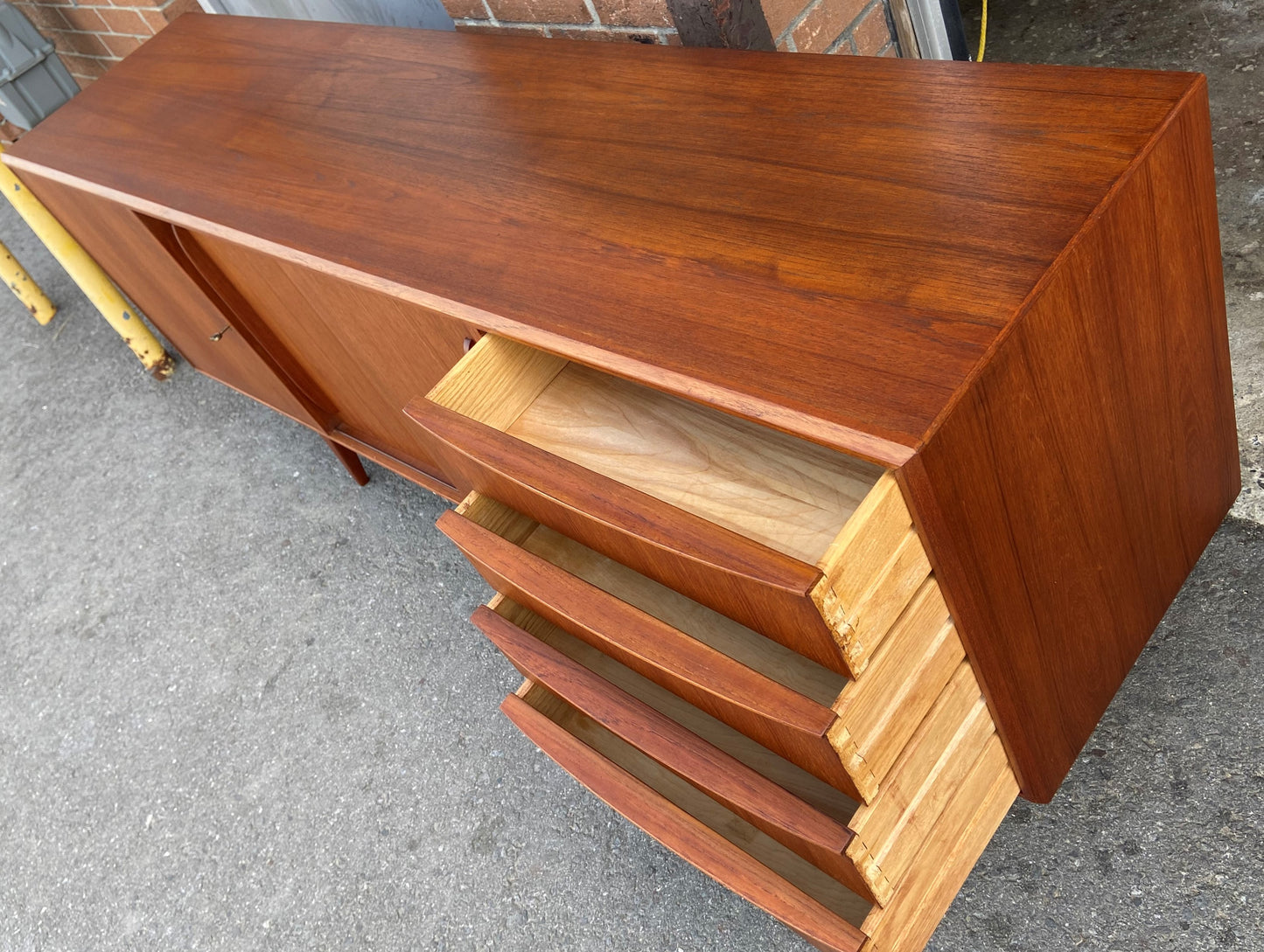 REFINISHED Danish Mid Century Modern Teak Credenza Narrow 6 ft