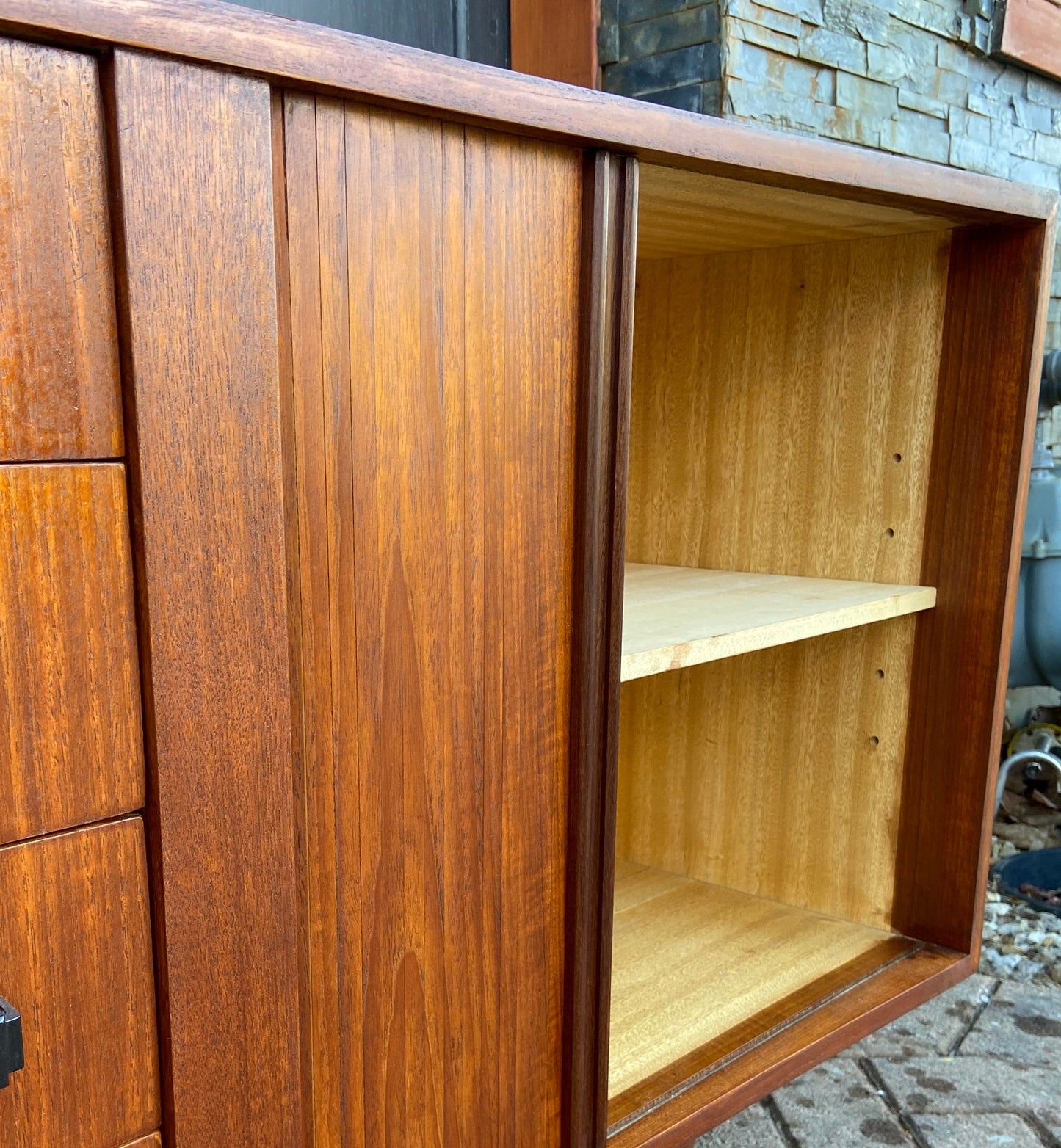 REFINISHED MCM Teak Sideboard with tambour doors by RS Associates 78"