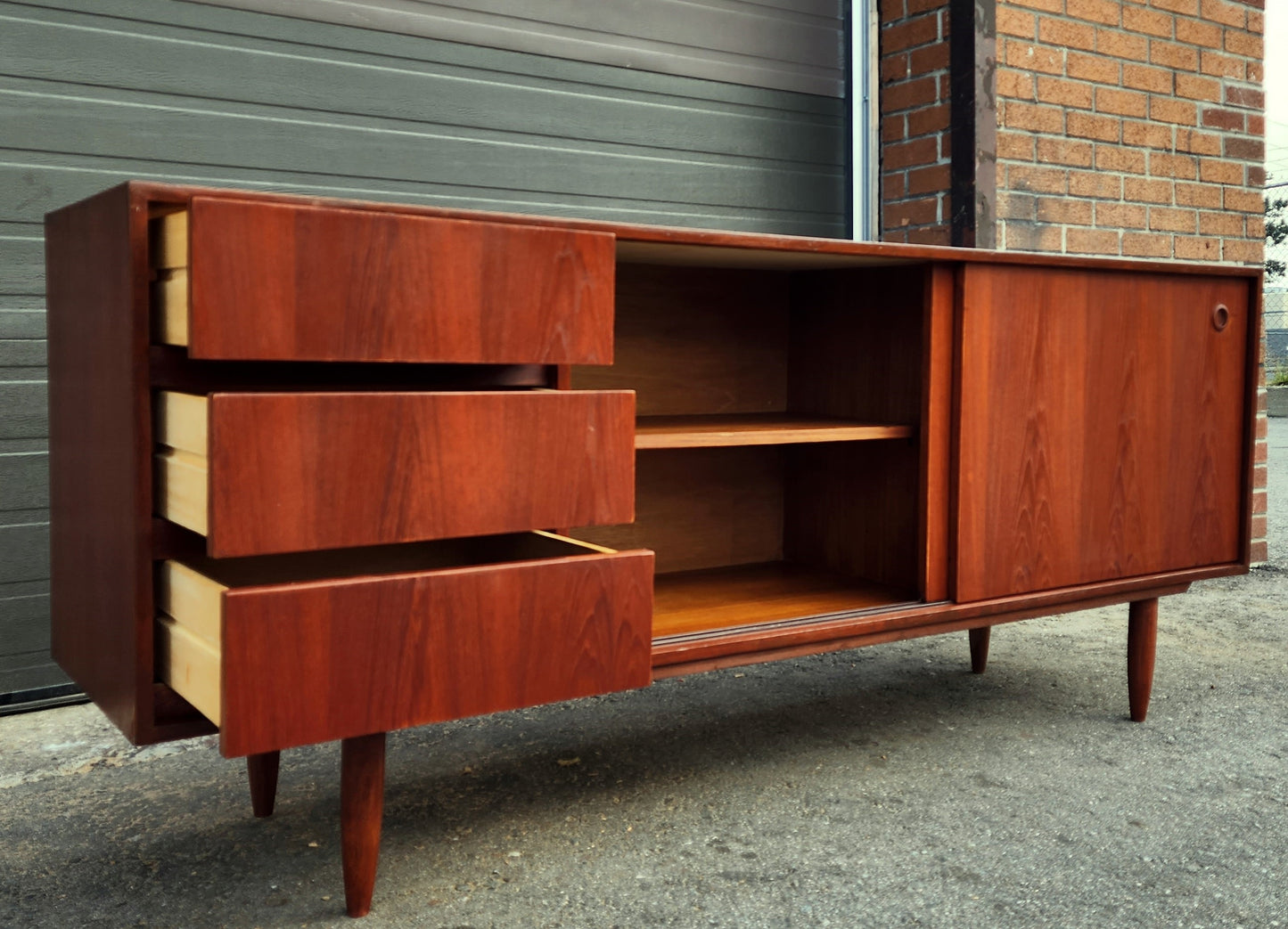 REFINISHED Mid Century Modern Teak Sideboard Credenza Buffet 6 ft