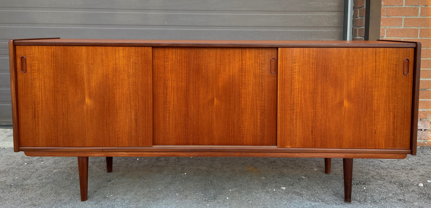 REFINISHED Danish Mid Century Modern Teak Sideboard Narrow, 71" perfect