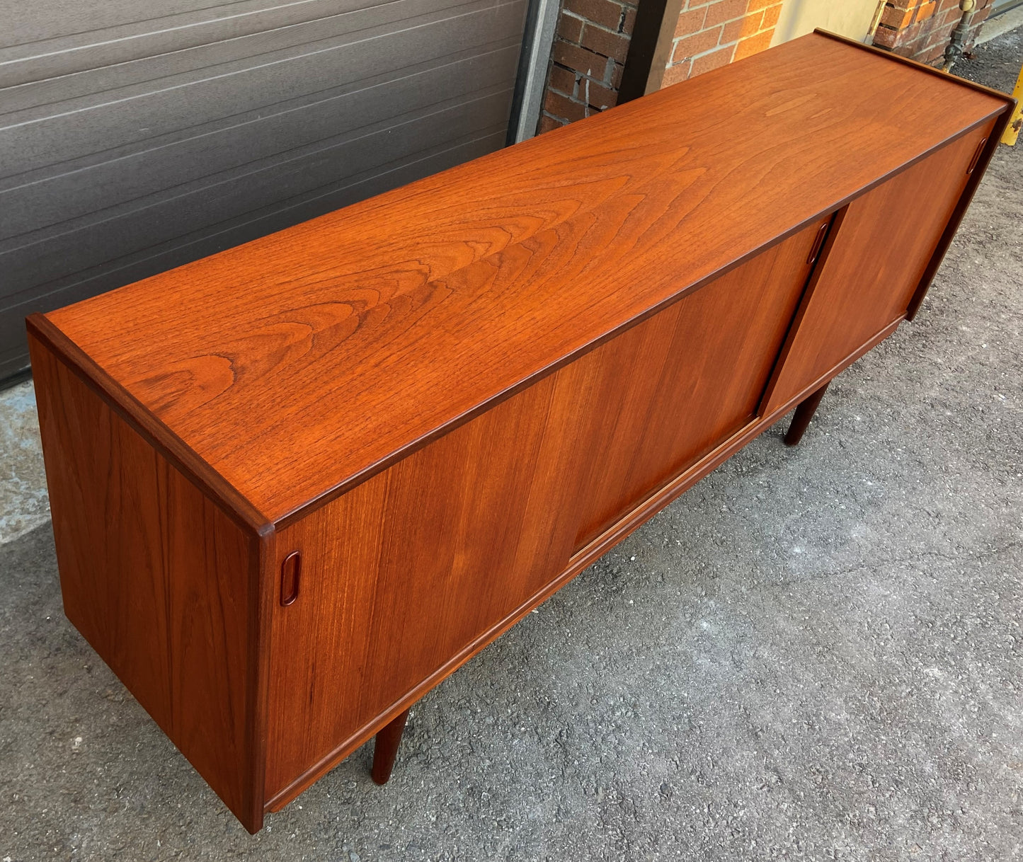 REFINISHED Danish Mid Century Modern Teak Sideboard Narrow, 71" perfect