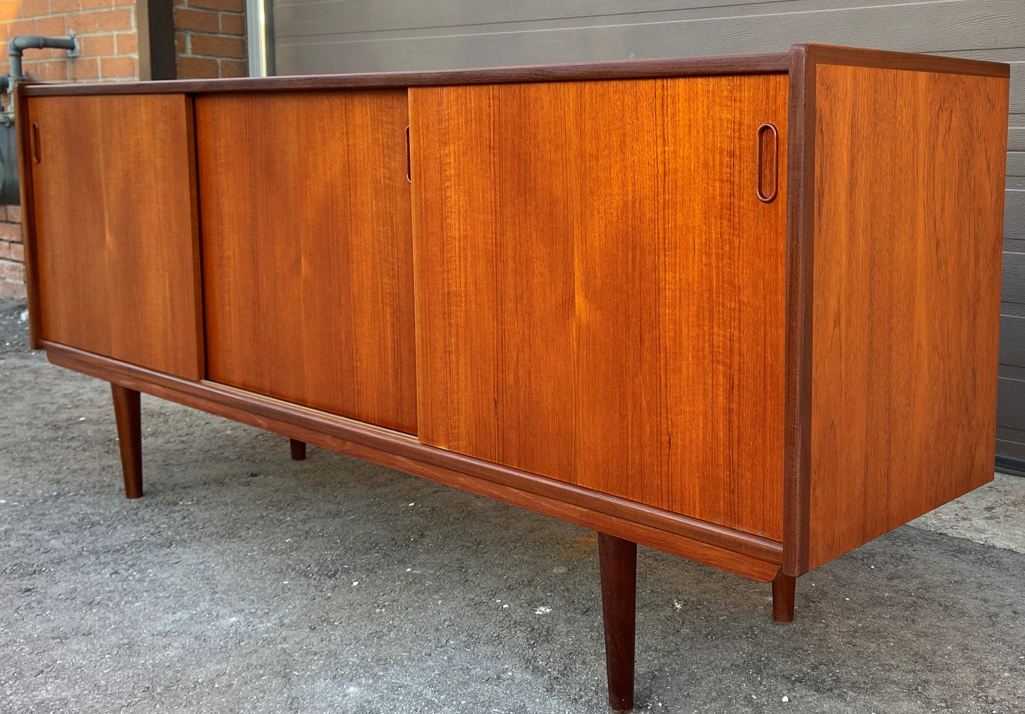 REFINISHED Danish Mid Century Modern Teak Sideboard Narrow, 71" perfect