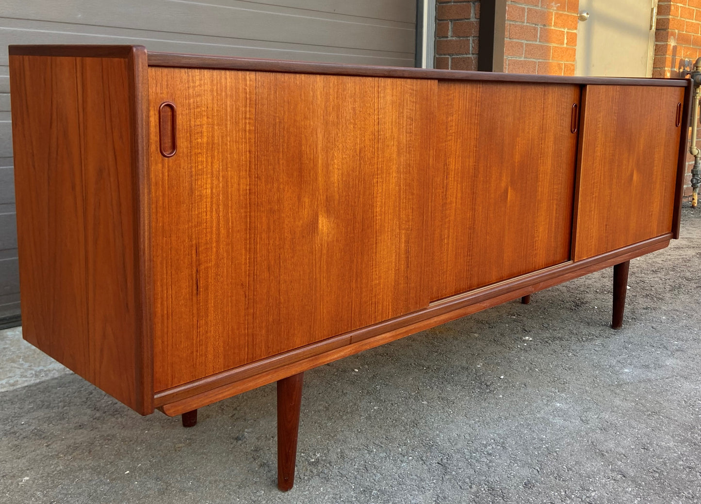 REFINISHED Danish Mid Century Modern Teak Sideboard Narrow, 71" perfect