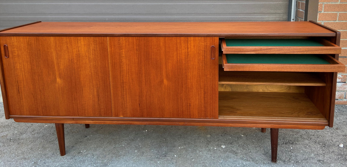 REFINISHED Danish Mid Century Modern Teak Sideboard Narrow, 71" perfect