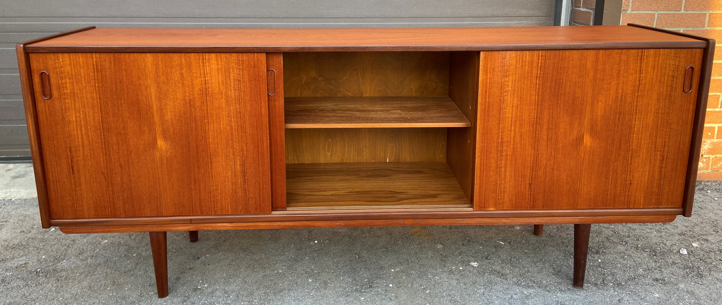 REFINISHED Danish Mid Century Modern Teak Sideboard Narrow, 71" perfect