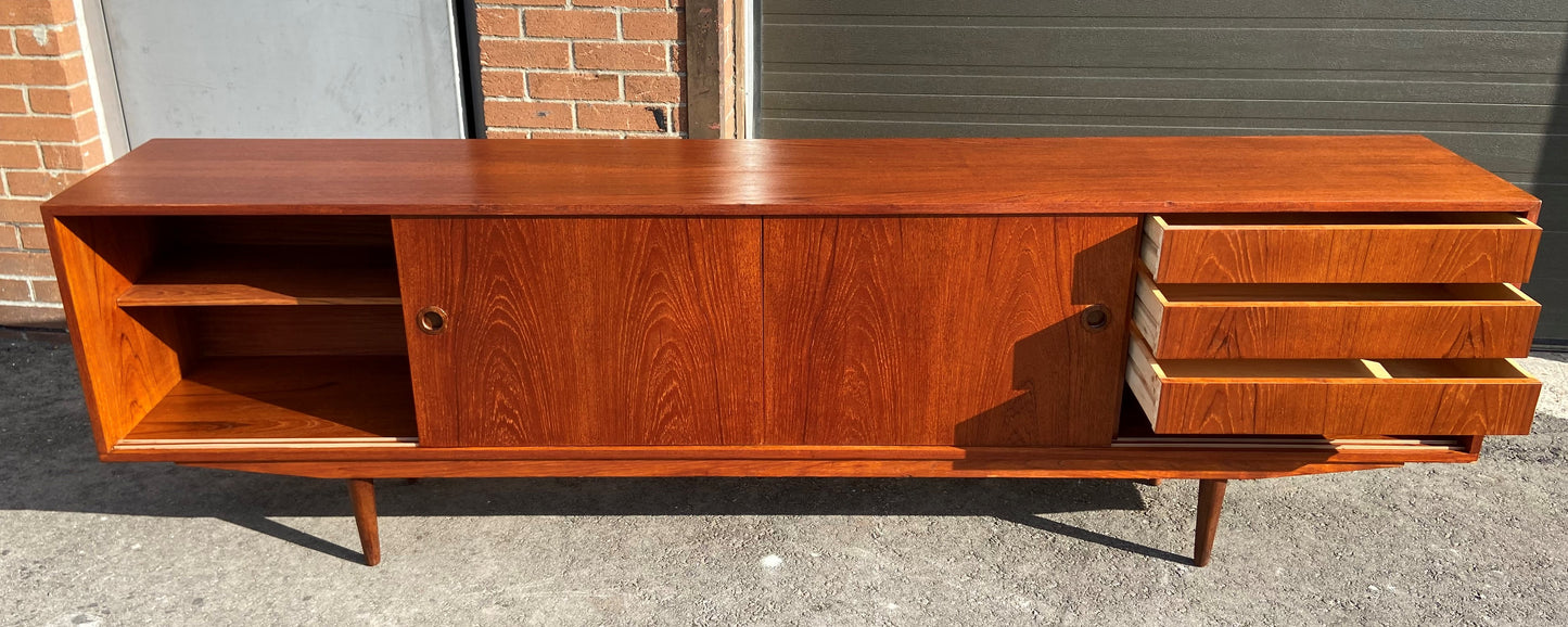 REFINISHED Danish MCM Teak Sideboard Credenza Narrow 96"