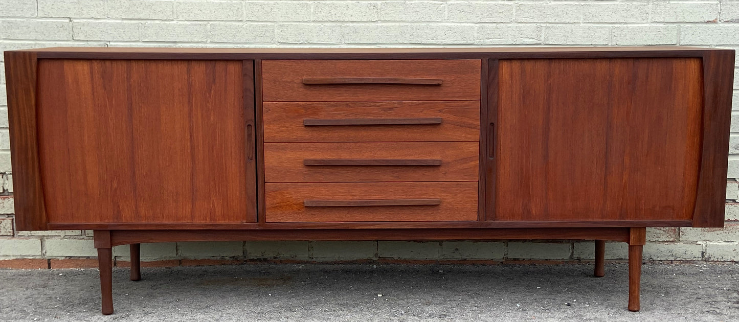 REFINISHED Mid Century Modern Teak Sideboard w Tambour Doors by RS Associates, 78"