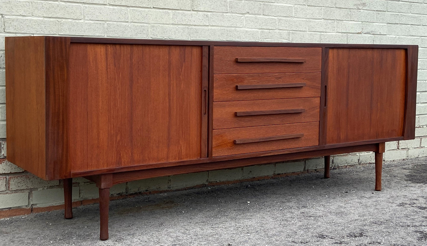 REFINISHED Mid Century Modern Teak Sideboard w Tambour Doors by RS Associates, 78"