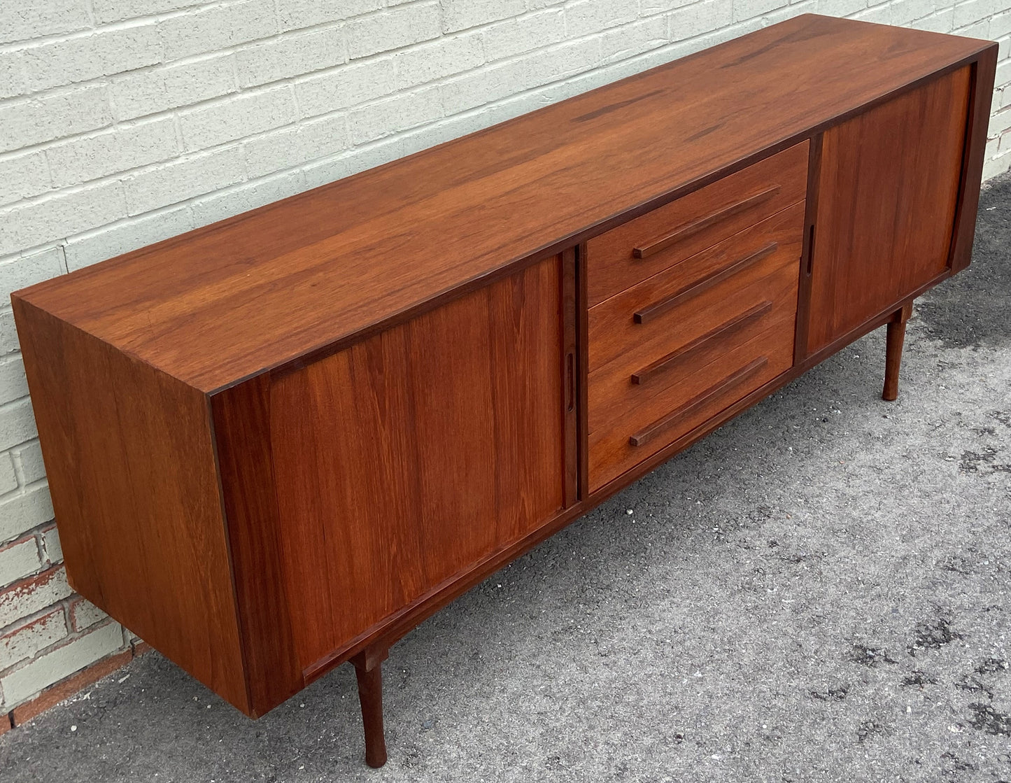 REFINISHED Mid Century Modern Teak Sideboard w Tambour Doors by RS Associates, 78"