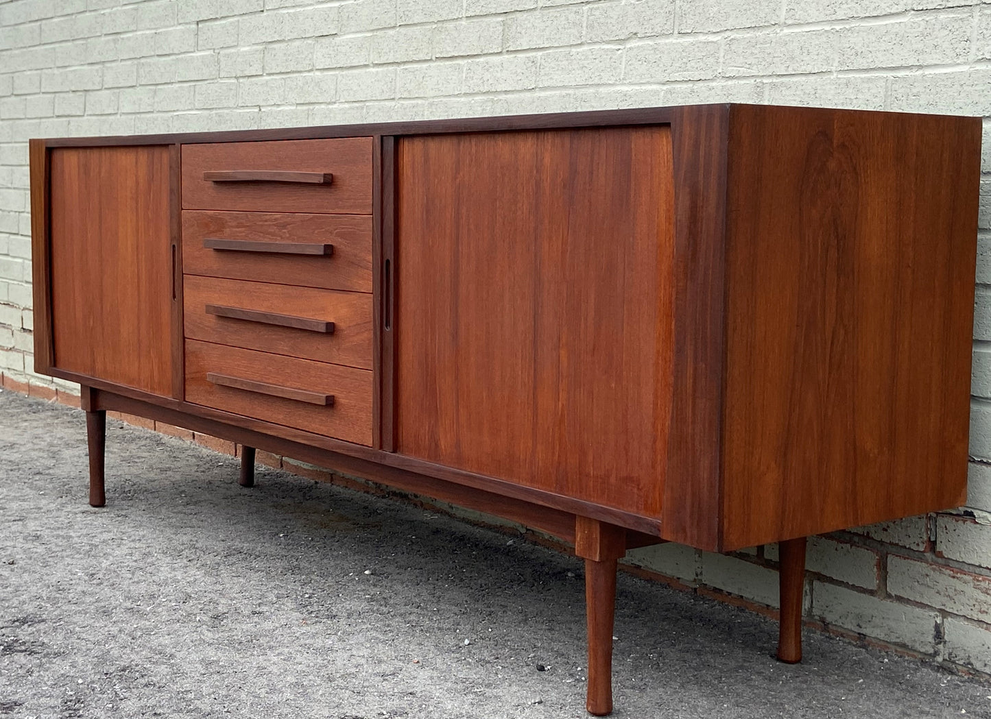 REFINISHED Mid Century Modern Teak Sideboard w Tambour Doors by RS Associates, 78"