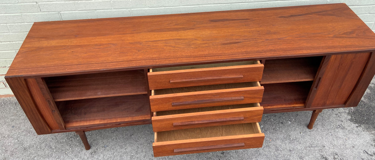 REFINISHED Mid Century Modern Teak Sideboard w Tambour Doors by RS Associates, 78"