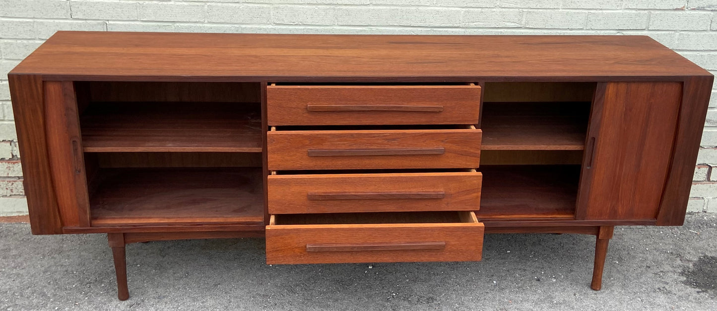 REFINISHED Mid Century Modern Teak Sideboard w Tambour Doors by RS Associates, 78"