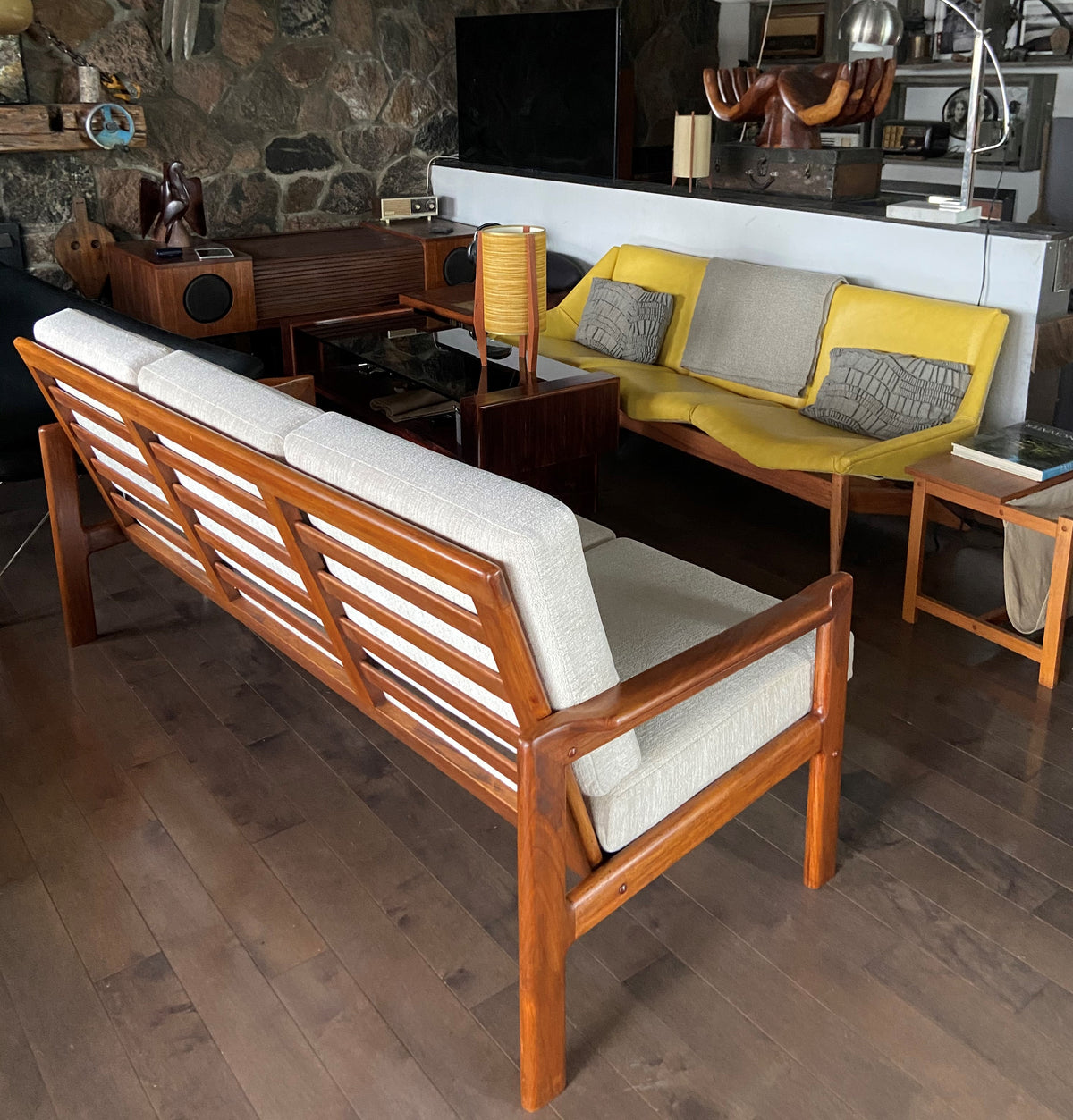 REFINISHED REUPHOLSTERED Danish MCM Solid Teak Sofa, Perfect