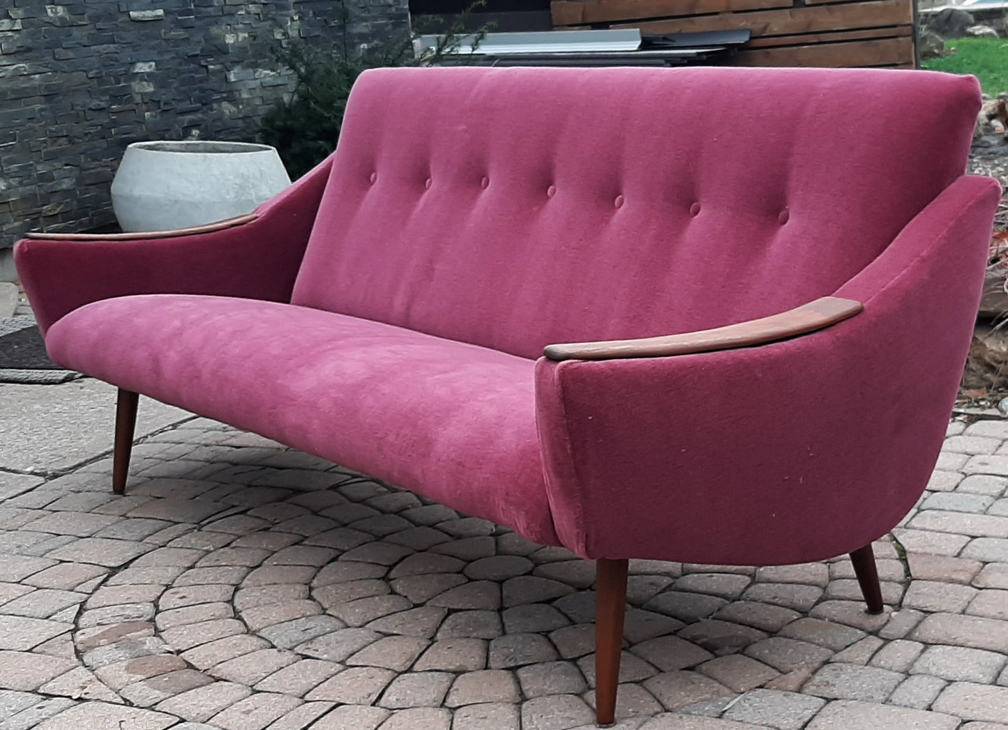 REFINISHED REUPHOLSTERED Danish MCM Sofa in Wool Mohair - PERFECT