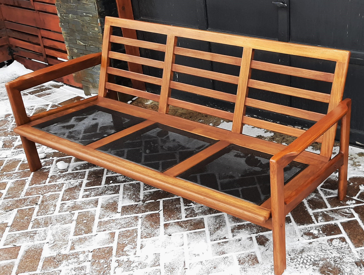REFINISHED REUPHOLSTERED Danish MCM Solid Teak Sofa, Perfect
