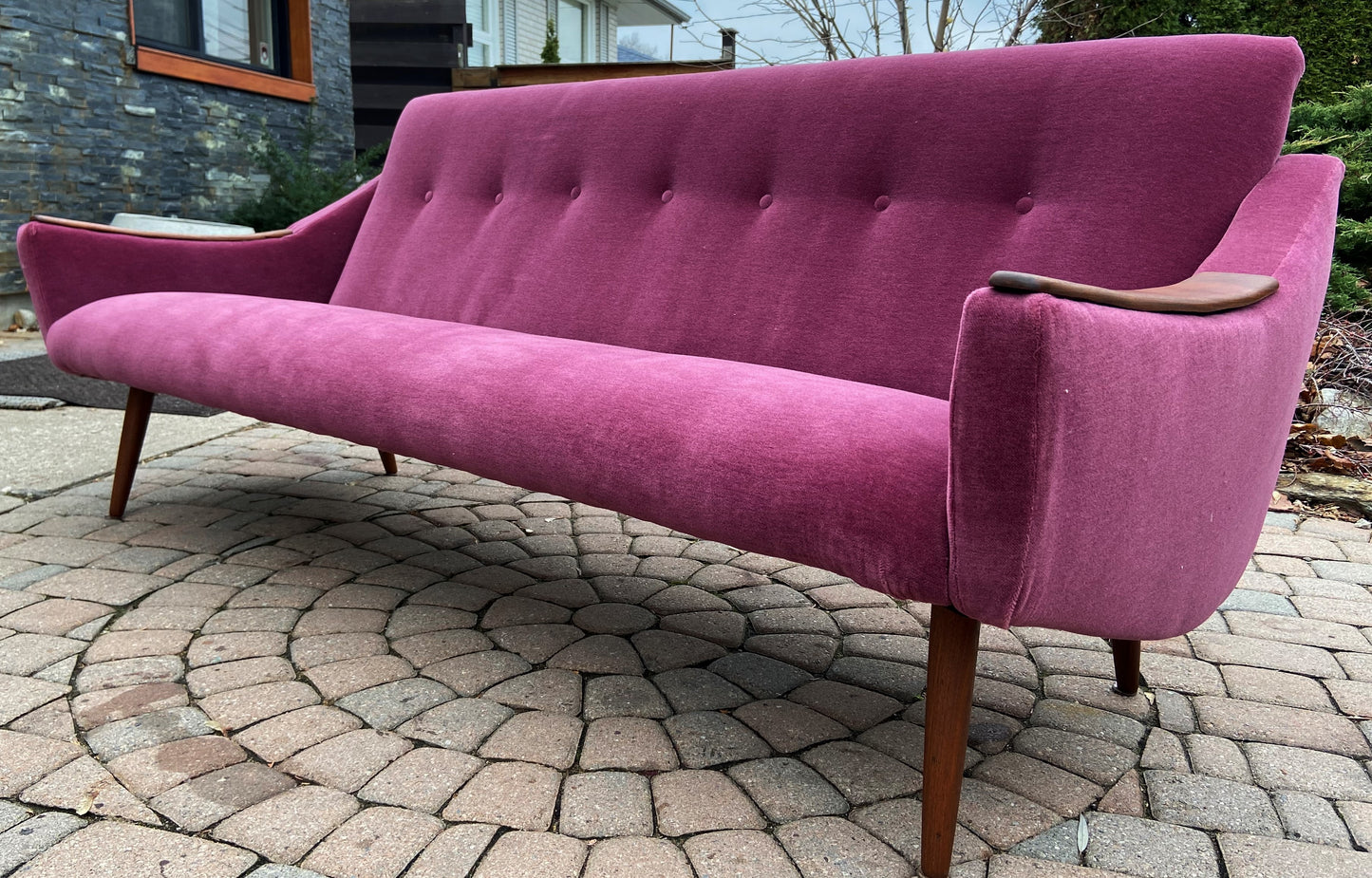 REFINISHED REUPHOLSTERED Danish MCM Sofa in Wool Mohair - PERFECT