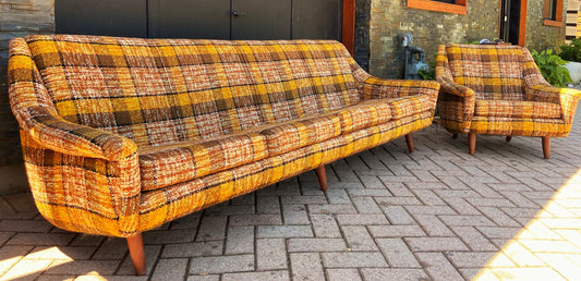 Restored Danish Mid Century Modern Teak Sofa 4-Seater and Armchair, Mint Condition