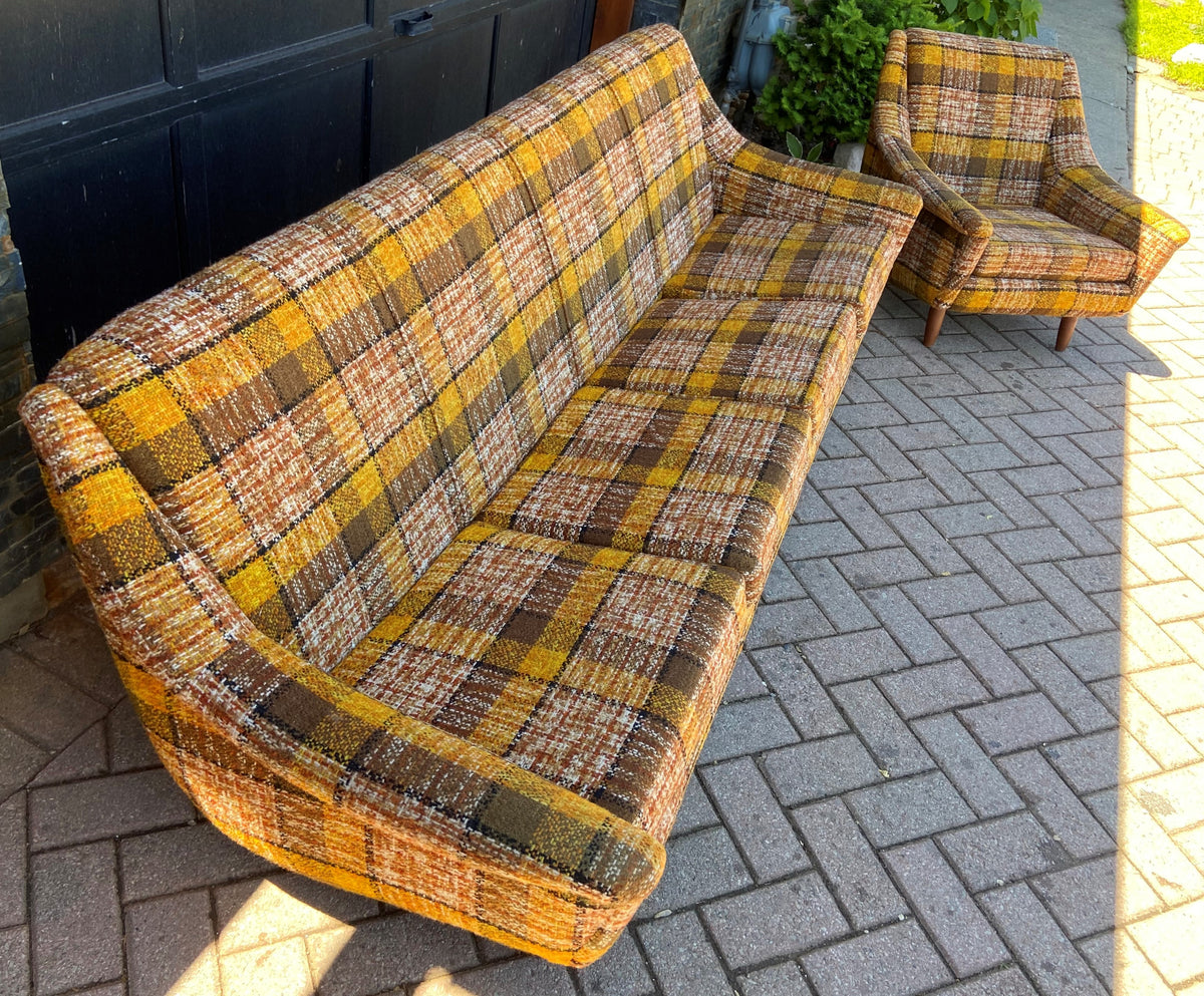Restored Danish Mid Century Modern Teak Sofa 4-Seater and Armchair, Mint Condition