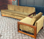 REFINISHED REUPHOLSTERED MCM Teak 4-Seater Sofa & Armchair in Wool Mohair - PERFECT 1