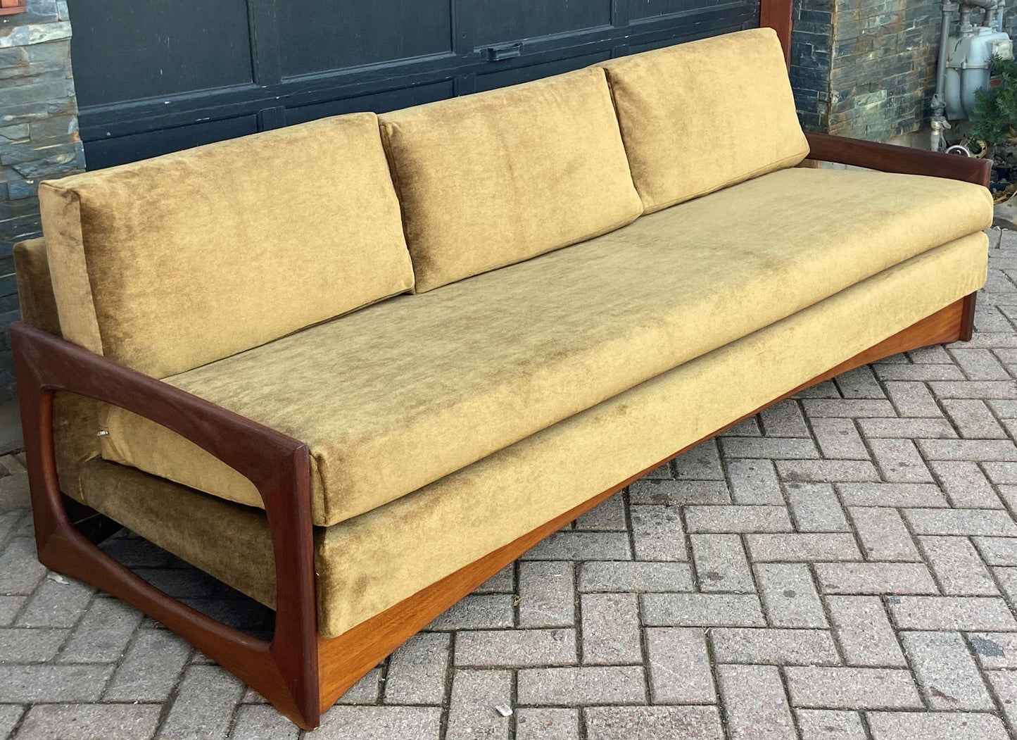 REFINISHED REUPHOLSTERED MCM Teak 4-Seater Sofa & Armchair in Wool Mohair - PERFECT