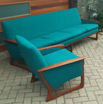 REFINISHED & REUPHOLSTERED in performance fabric Huber MCM Teak Sofa & Armchair 3