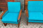 REFINISHED & REUPHOLSTERED in performance fabric Huber MCM Teak Sofa & Armchair 6