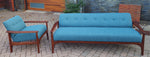 REFINISHED REUPHOLSTERED in Green Teal Mid Century Modern Teak Sofa 78