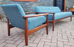 REFINISHED REUPHOLSTERED in Green Teal Mid Century Modern Teak Sofa 78