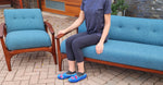 REFINISHED REUPHOLSTERED in Green Teal Mid Century Modern Teak Sofa 78