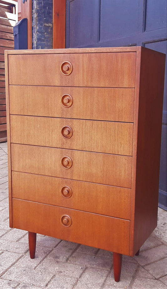 REFINISHED MCM Teak Tallboy Dresser Petite W 23.5"