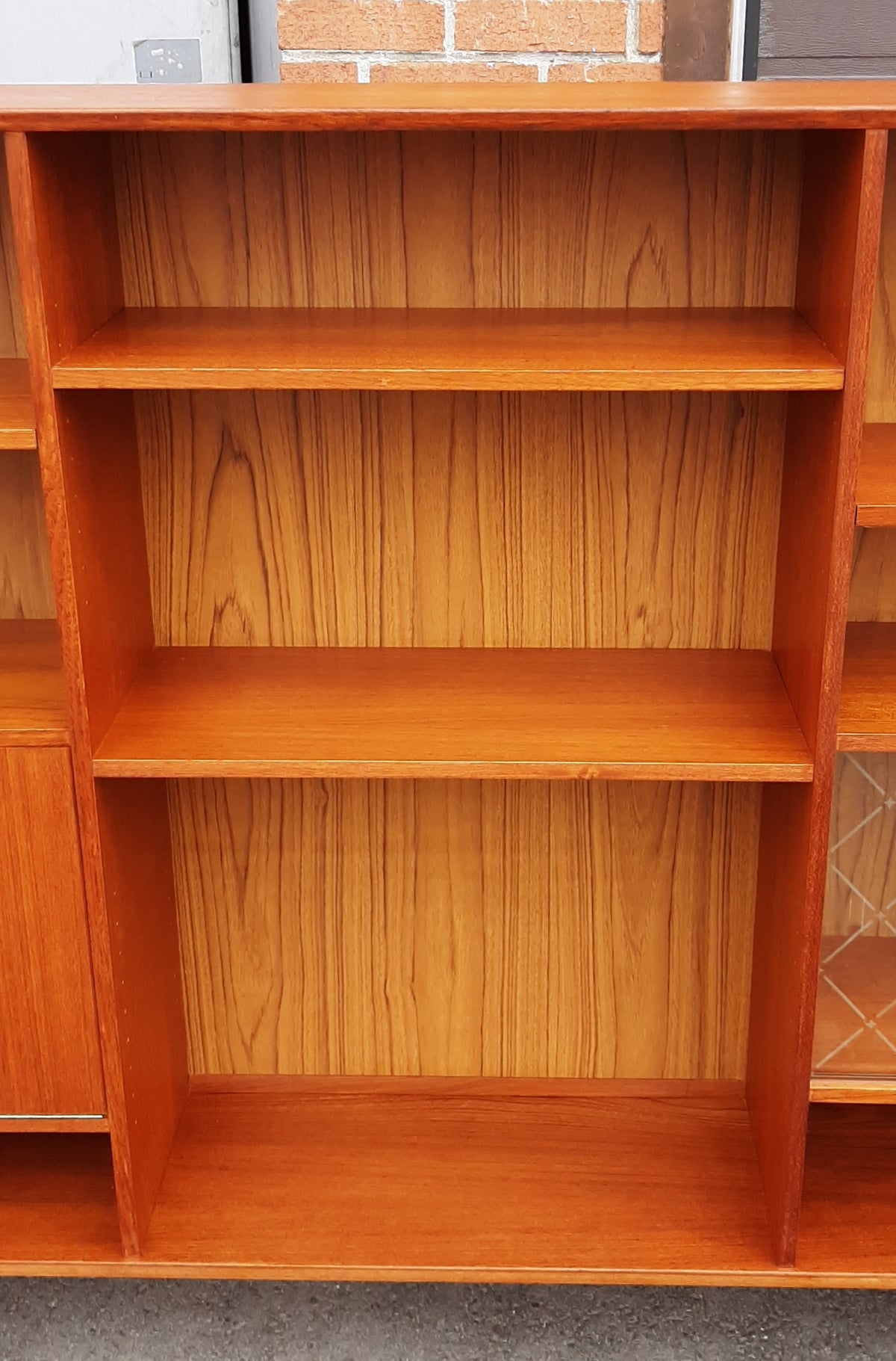 REFINISHED Danish MCM Teak Highboard Display with Bar, Perfect