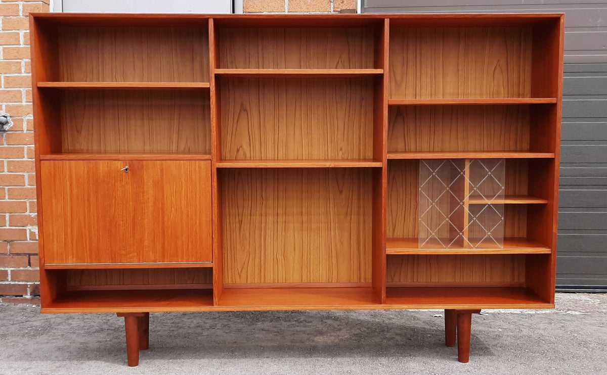 REFINISHED Danish MCM Teak Highboard Display with Bar, Perfect