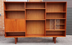REFINISHED Danish MCM Teak Highboard Display with Bar, Perfect 2