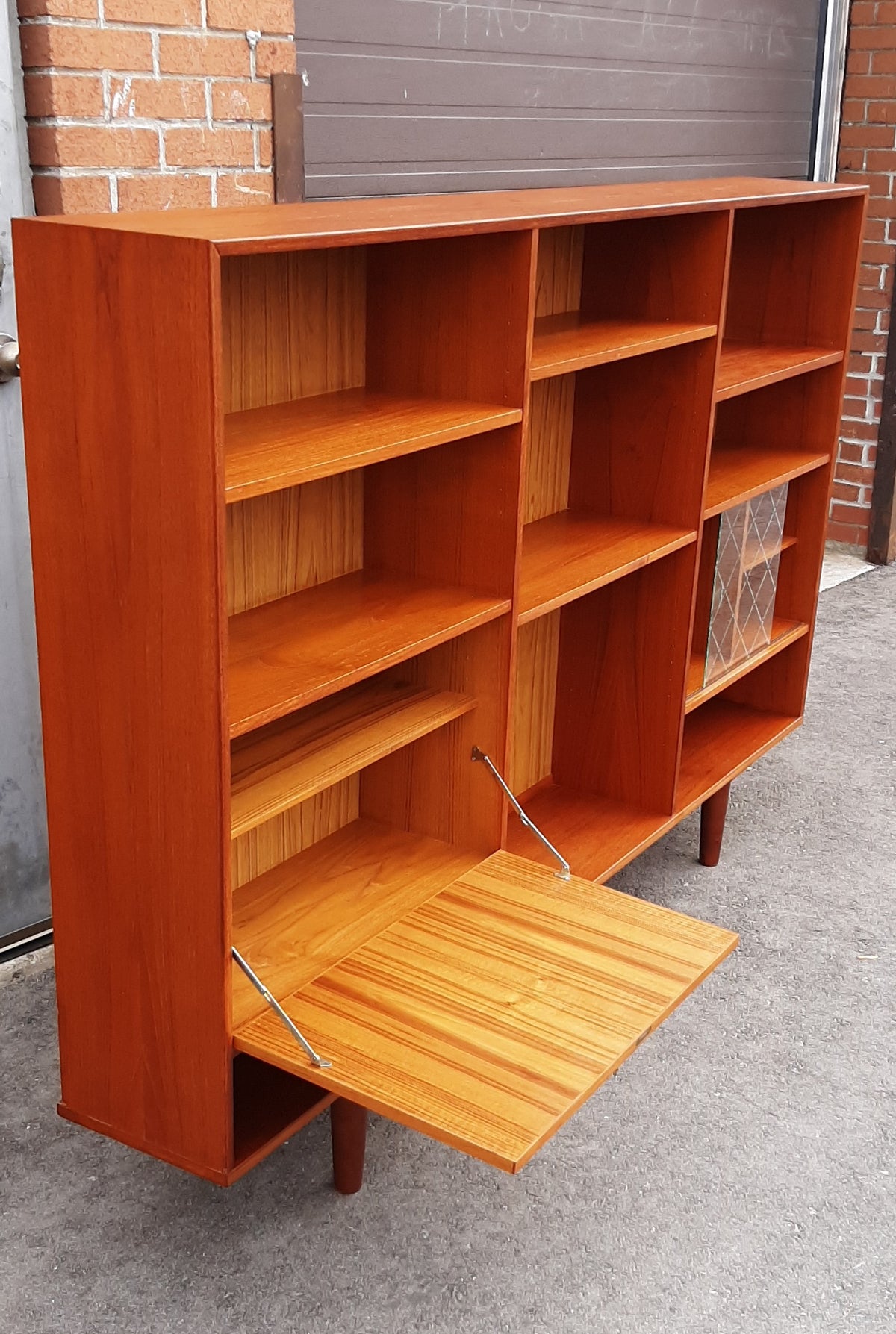REFINISHED Danish MCM Teak Highboard Display with Bar, Perfect