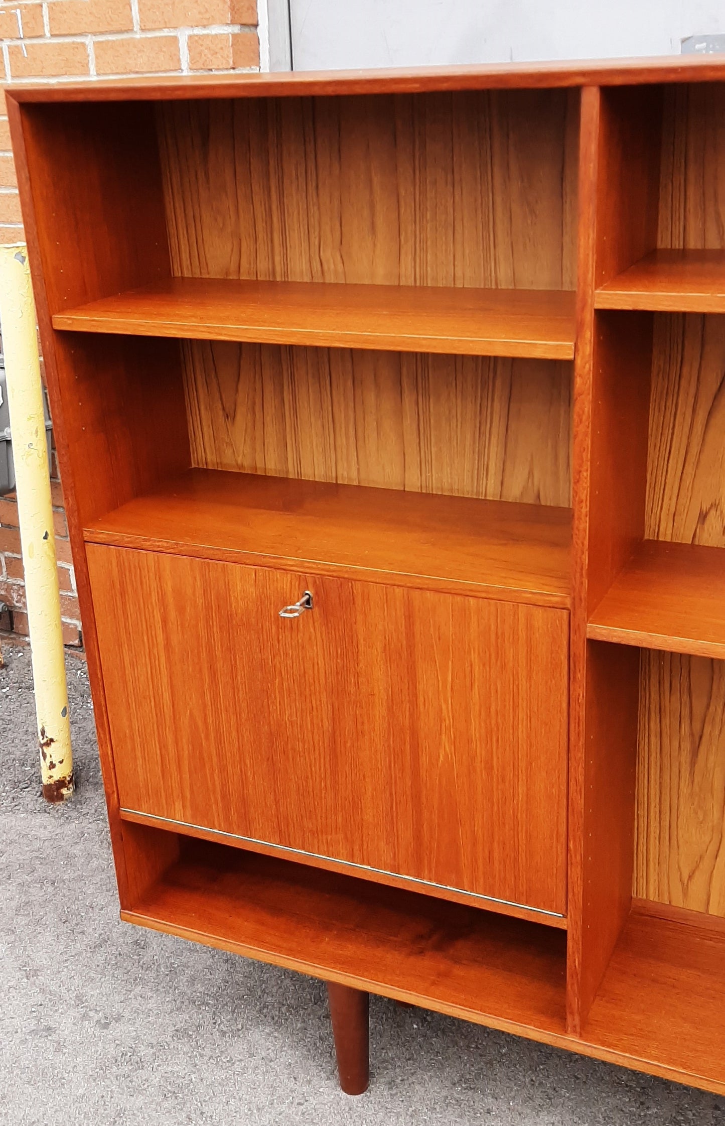 REFINISHED Danish MCM Teak Highboard Display with Bar, Perfect