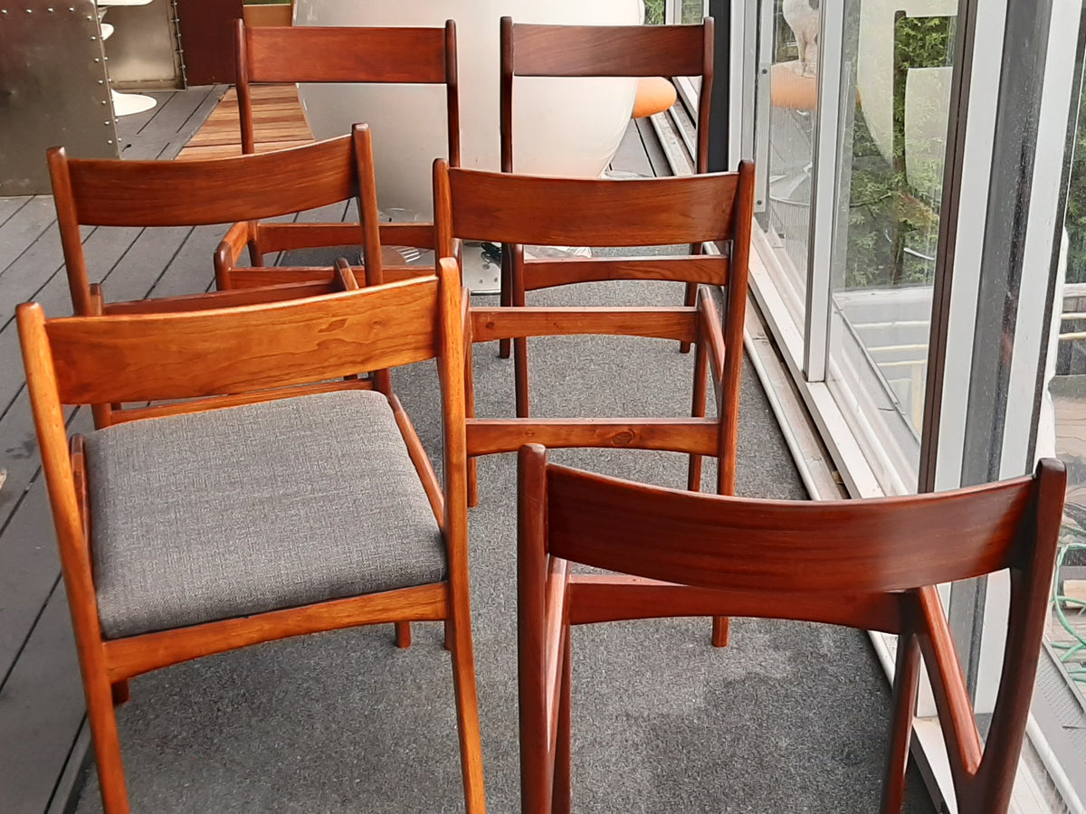 6 MCM Teak Chairs REFINISHED, ready for new upholstery, each $295
