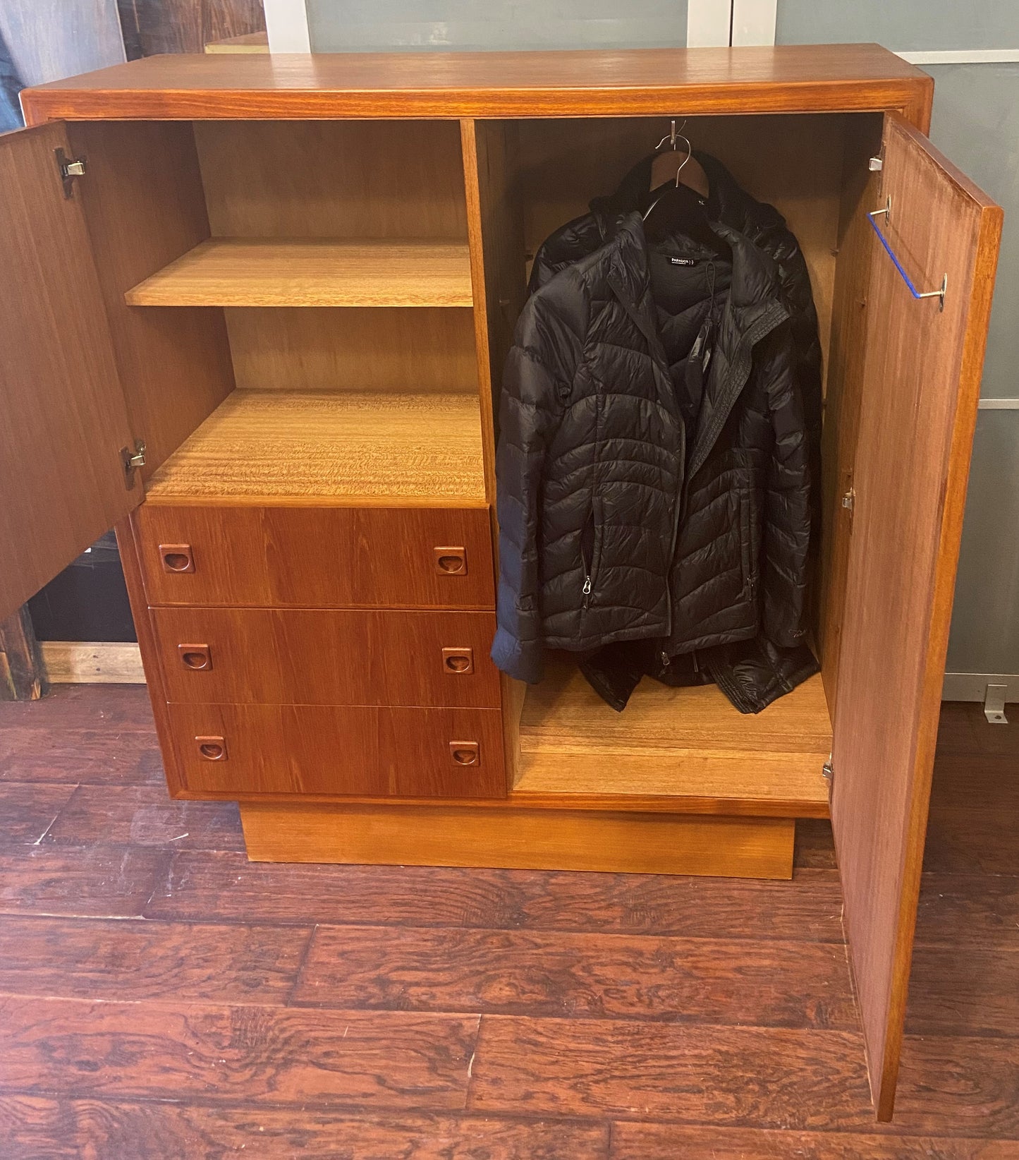 REFINISHED Mid Century Modern Teak Compact Wardrobe or Tall Dresser