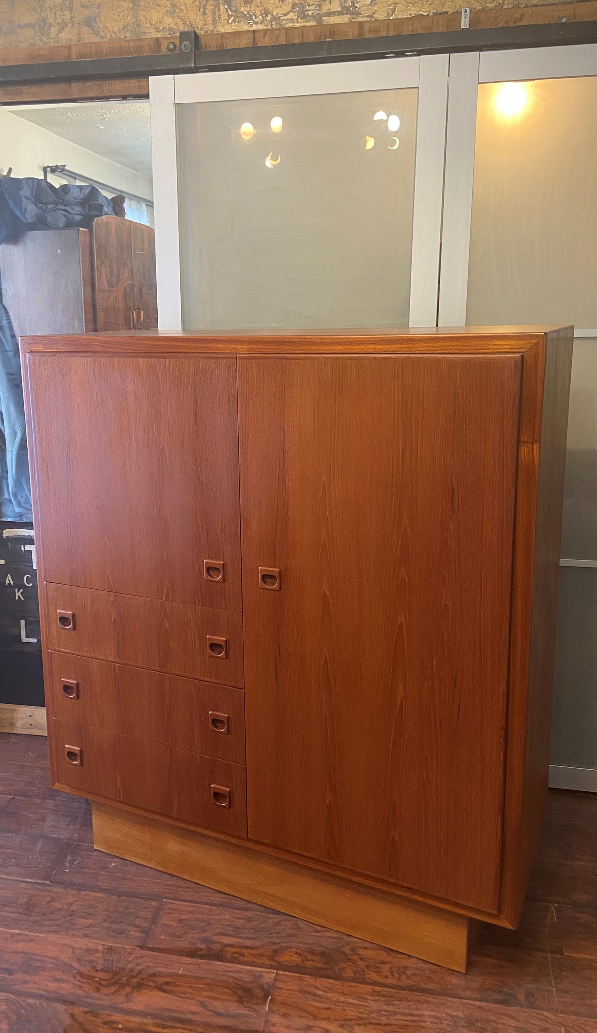 REFINISHED Mid Century Modern Teak Compact Wardrobe or Tall Dresser