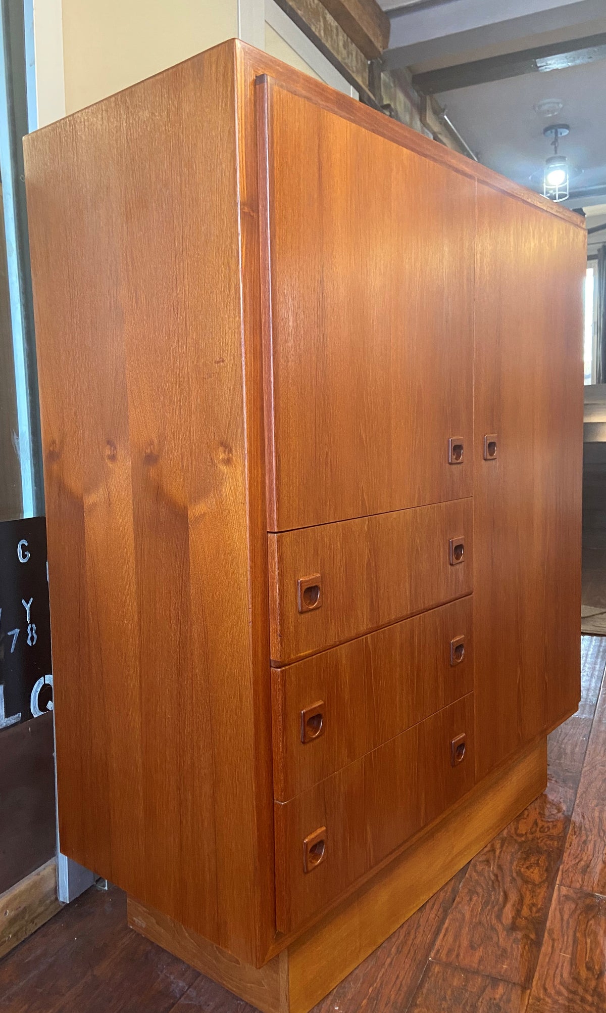 REFINISHED Mid Century Modern Teak Compact Wardrobe or Tall Dresser