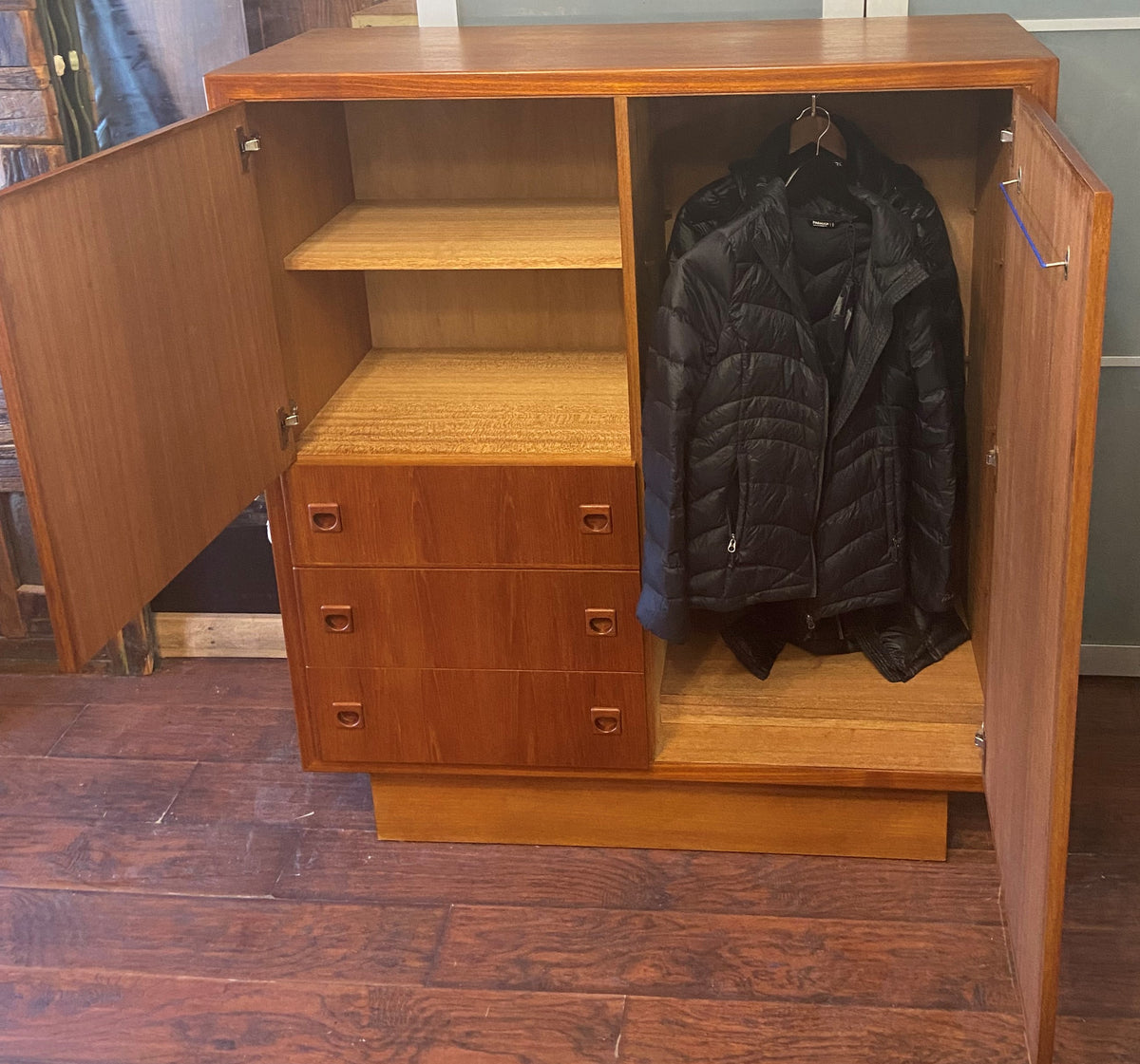 REFINISHED Mid Century Modern Teak Compact Wardrobe or Tall Dresser
